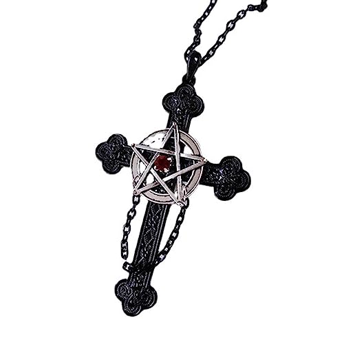 KUAIYIJU Halskette mit großem Kreuz und Pentagramm, Vintage-Anhänger, Gothic-Schmuck, Legierungsmaterial, tolles Geschenk für Sie, Schutzamulett, Metall von KUAIYIJU