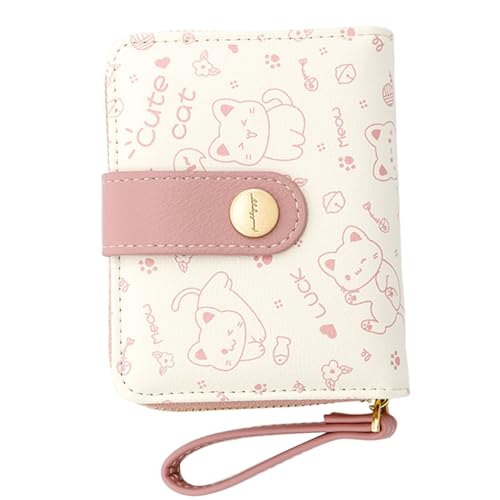 KUAIYIJU Kurze Damen-Geldbörse, kleine Geldbörse, PU-Leder, Münzgeldbörse, niedliche Katzen, Kartenhalter, japanische Reißverschlüsse, Clutch, rose von KUAIYIJU