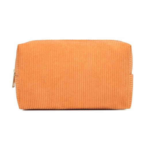 KUAIYIJU Tragbare Make-up-Tasche aus Kord, multifunktionales Federmäppchen, Toilettenartikel-Organizer, Geldbörse mit Reißverschluss, Farbe: Orange von KUAIYIJU