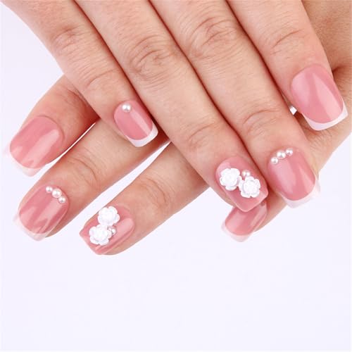 Nägel zum Aufdrücken mit 3D-Blumen-Designs, künstliche Nägel, französische Spitzen für Frauen, die ein einzigartiges Valentinstag-Aussehen suchen von KUAIYIJU