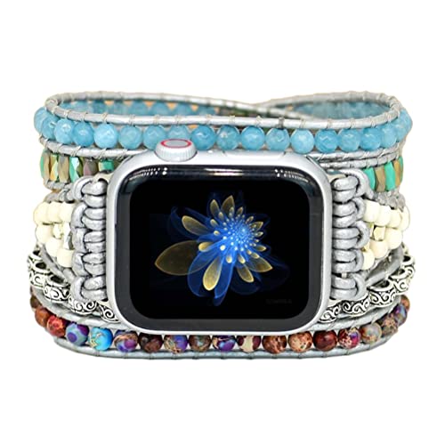 KUAJIN Uhrenarmband kompatibel mit Apple Watch Boho Beads Armband Band Charm Geflochtenes Uhrenarmband für Damen Herren 38-41mm 42-45mm KUAJIN Uhrenarmband kompatibel mit Apple Watch Boho Beads Armband Band Charm Geflochtenes Uhrenarmband für Damen Herren 38-41mm 42-45mm von KUAJIN
