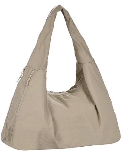 KUANINUNAR Große Slouchy Nylon Hobo Bag Frauen Halbmond Schultertasche Vintage Tote Bag Casual Shopper Handtasche für Fitnessstudio Pendeln, Khaki von KUANINUNAR