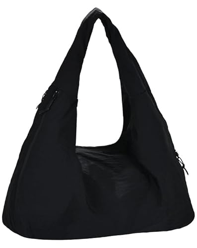 KUANINUNAR Große Slouchy Nylon Hobo Bag Frauen Halbmond Schultertasche Vintage Tote Bag Casual Shopper Handtasche für Fitnessstudio Pendeln, Schwarz von KUANINUNAR