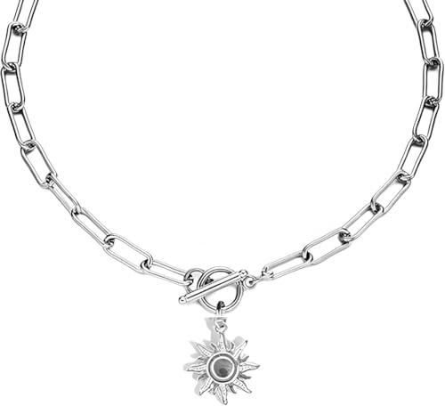 Accessoires 925 Sterling Silber Punk Anhänger Kippketten Frauen, Unisex dicke Kettenkette Halskette - Vintage Heart Toggle Charm Choker, OT -Schnalle -Kippverschluss für Weihnachten Geburtstag Urlaub von KUATBVL