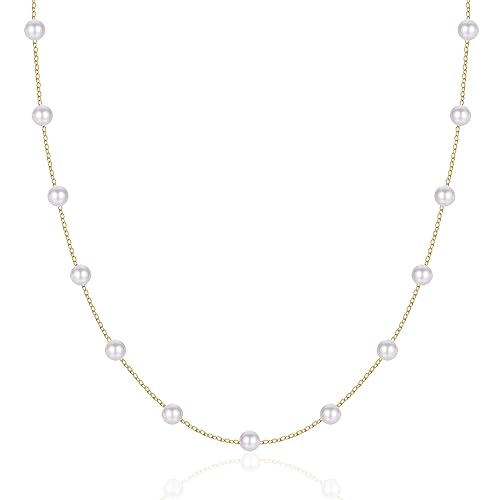 Mädchenprodukte 14K Solid Gold Perlen Station Halskette für Frauen 6-6,5 mm Süßwasser kultiviert Perle Real natürliche 16 "18" 20 "Halsketten Feines Schmuck Geschenke für Mutter Frau von KUATBVL