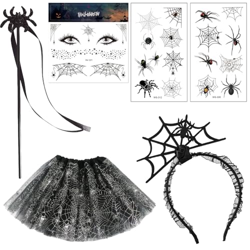 Fledermaus Kostüm Kinder Halloween Spinnen Kostüm 6-teiliges Set Ballettrock Haarband Zauberstab Tattoos von KUBDPQOR