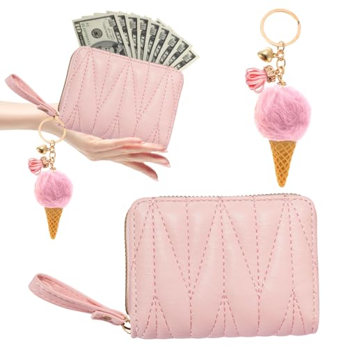 KUBDPQOR Stilvolles Kreditkartenetui für Damen mit RFID Schutz – Hochwertiges Damen Kartenetui mit Schlüsselanhänger, Perfektes Damen Kartenportemonnaie und Geldbörse in einem, Rosa von KUBDPQOR
