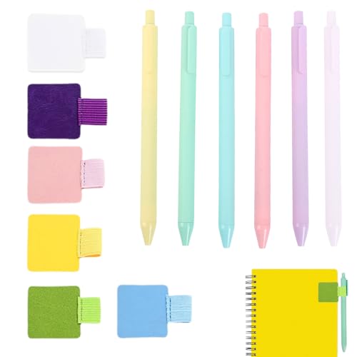 Selbstklebend Stifthalter Notizbuch mit elastischen Bandhalterungen und 6 Stiften – Passt für Kugelschreiber, Füllfederhalter, Touch Pens – Hochwertiges PU-Leder – Perfekt für Notizbücher, Kalende von KUBDPQOR