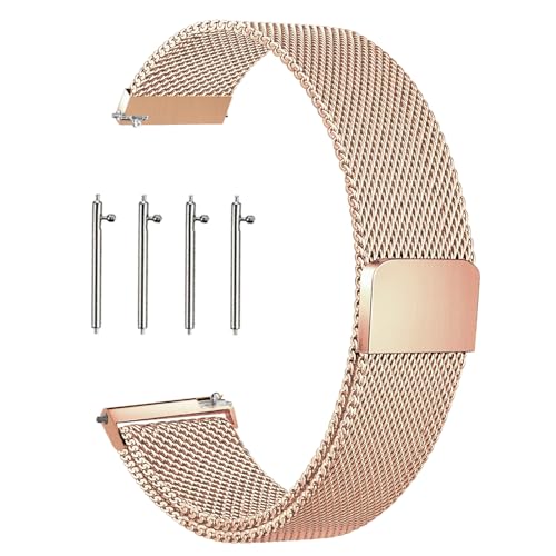 KUBFDL Edelstahl Mesh Uhrenarmband 14mm 16mm18mm 20mm 22mm 24mm Armband Magnetverschluss Schnellverschluss Smartwatch Ersatzarmbänder für Damen Herren von KUBFDL