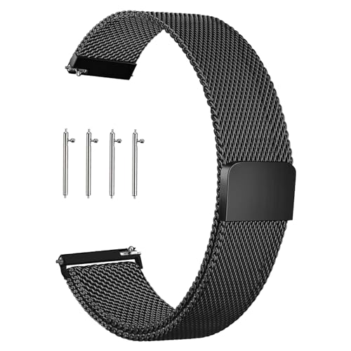 KUBFDL Edelstahl Mesh Uhrenarmband 14mm 16mm18mm 20mm 22mm 24mm Armband Magnetverschluss Schnellverschluss Smartwatch Ersatzarmbänder für Damen Herren von KUBFDL