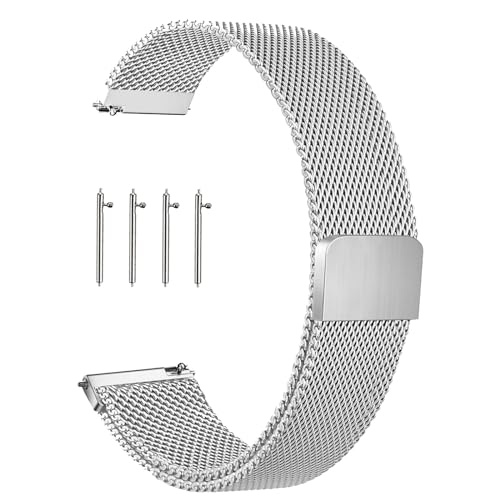 KUBFDL Edelstahl Mesh Uhrenarmband 14mm 16mm18mm 20mm 22mm 24mm Armband Magnetverschluss Schnellverschluss Smartwatch Ersatzarmbänder für Damen Herren von KUBFDL