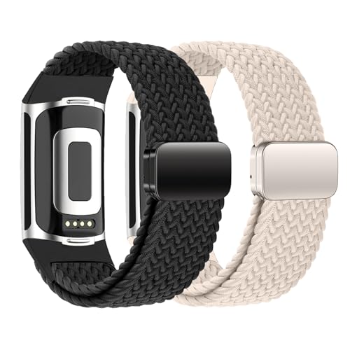 KUBFDL Geflochtenes Armband Kompatibel mit Fitbit Charge 6/Fitbit Charge 5 Armband/, Nylon Elastisch Sport Armbänder für Damen Herren von KUBFDL