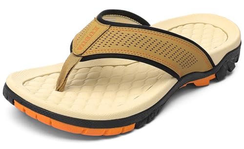 KUBUA Herren Strand Flip-Flops Wassersandalen Outdoor Athletic Thong Sandalen Hausschuhe, Khaki-Orange, 41 EU von KUBUA