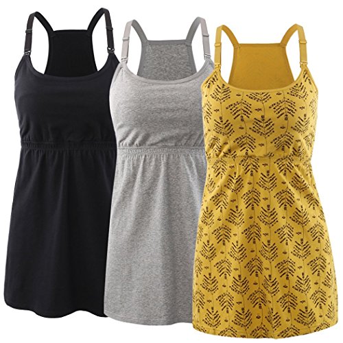 KUCI Damen still-top tank-cami, still-schlaf-bh stillen tops für schwangerschaft groß schwarz + grau + gelb print / 3pack von KUCI
