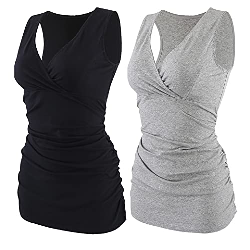 KUCI Maternity Nursing Tank Top, Women Maternity Pajama Tops Nursing Cami Sleep Bra for Breastfeeding (M, Black+Grey/2Pack) von KUCI