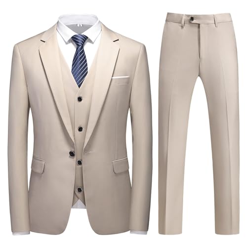 KUDMOL Herren 3-Stücke Anzug Business EIN Knopf Smoking Anzug für Männer Smoking Klassische Blazer Weste Hosen Set(Champagner,L) von KUDMOL