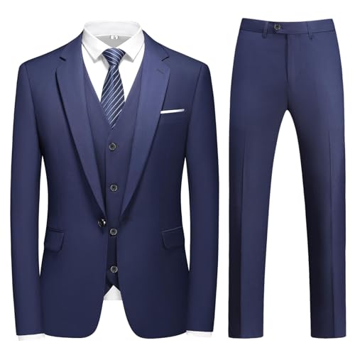 KUDMOL Herren 3-Stücke Anzug Business EIN Knopf Smoking Anzug für Männer Smoking Klassische Blazer Weste Hosen Set(Dunkelblau,3XL) von KUDMOL