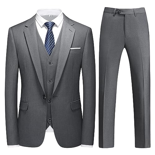 KUDMOL Herren 3-Stücke Anzug Business EIN Knopf Smoking Anzug für Männer Smoking Klassische Blazer Weste Hosen Set(Dunkelgrau,L) von KUDMOL