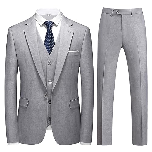 KUDMOL Herren 3-Stücke Anzug Business EIN Knopf Smoking Anzug für Männer Smoking Klassische Blazer Weste Hosen Set(Hellgrau,M) von KUDMOL