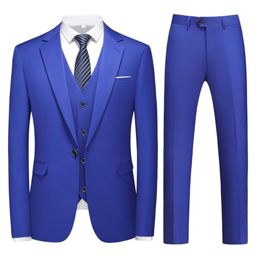 KUDMOL Herren 3-Stücke Anzug Business EIN Knopf Smoking Anzug für Männer Smoking Klassische Blazer Weste Hosen Set(Saphirblau,2XL) von KUDMOL