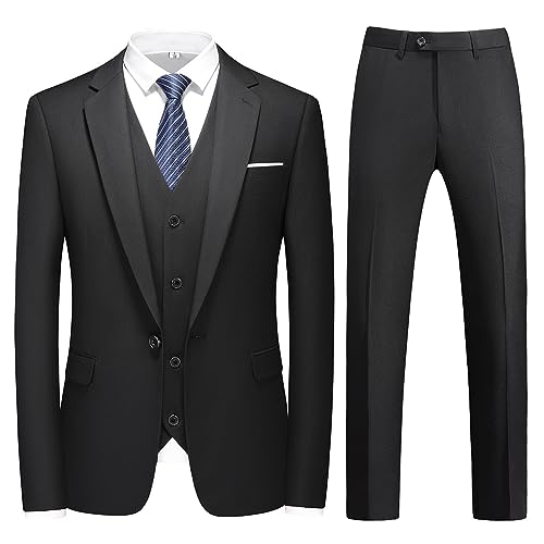 KUDMOL Herren 3-Stücke Anzug Business EIN Knopf Smoking Anzug für Männer Smoking Klassische Blazer Weste Hosen Set(Schwarz,2XL) von KUDMOL