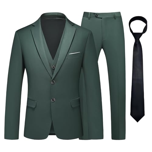 KUDMOL Herren Anzug 3 Stück Zwei Knöpfe Business Hochzeit Smoking Herren Anzug Jacke Weste Hose Set mit Krawatte（Dunkelgrün,2XL von KUDMOL