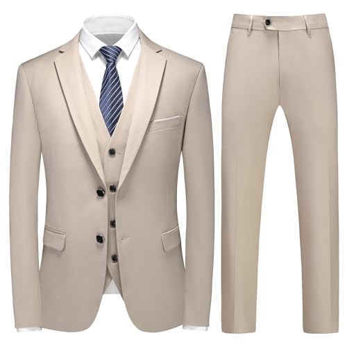 KUDMOL Herren 3-Teiliger Slim Fit Anzug - Business Hochzeit Formal Dinner Zwei Knöpfe Smoking - Klassischer Blazer Weste Hose Set für Männer von KUDMOL