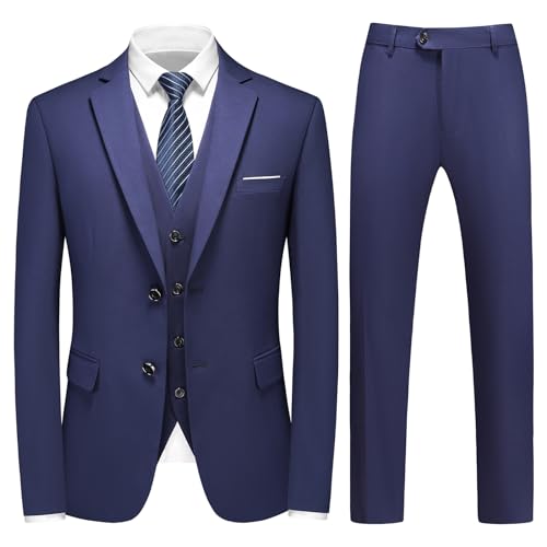 KUDMOL Herren Anzug 3 Stücke Slim Fit Anzug Business Hochzeit Formal Dinner Zwei Knöpfe Smoking Anzug für Männer Klassischer Blazer Weste Hose Set von KUDMOL