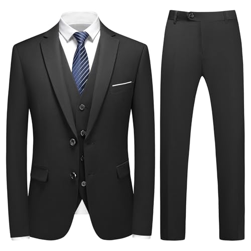 KUDMOL Herren Anzug 3 Stücke Slim Fit Anzug Business Hochzeit Formal Dinner Zwei Knöpfe Smoking Anzug für Männer Klassischer Blazer Weste Hose Set von KUDMOL