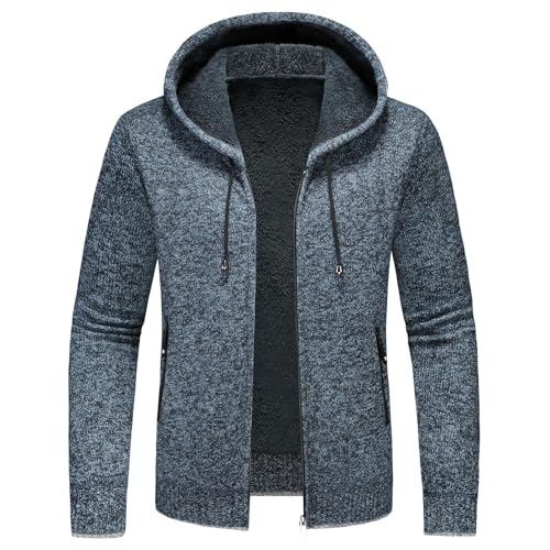 KUDMOL Herren Kapuzenpulli Strickjacke Durchgehender Front-Reißverschluss Warme Lange Ärmel Dicke Strickjacke(Marineblau,S) von KUDMOL