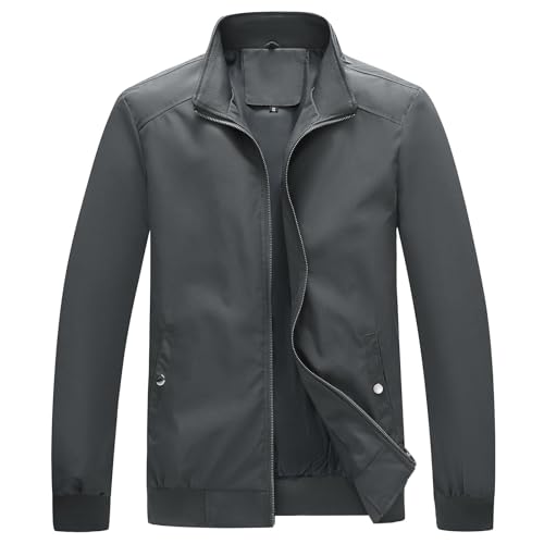 KUDMOL Herren Leichtgewicht Jacke Zip Up Casual Windbreaker Frühling und Herbst Outdoor Sportbekleidung mit Taschen（Dunkelgrau,XS） von KUDMOL