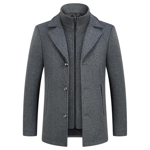 KUDMOL Herren Mantel umd Weste 2-in-1-Winterjacke Wollmantel Dick Wintermantel Warmer Mantel Jacke(Grau,S) von KUDMOL