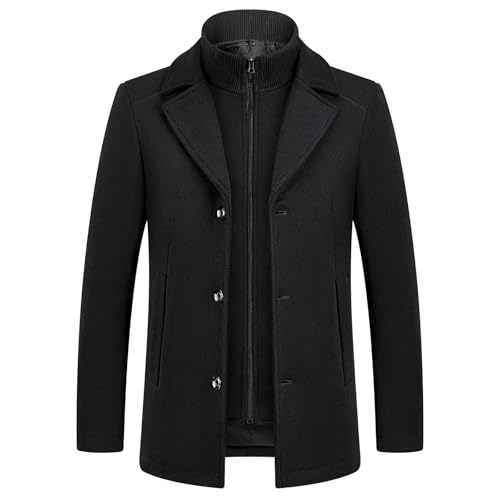 KUDMOL Herren Mantel umd Weste 2-in-1-Winterjacke Wollmantel Dick Wintermantel Warmer Mantel Jacke(Schwarz,L) von KUDMOL
