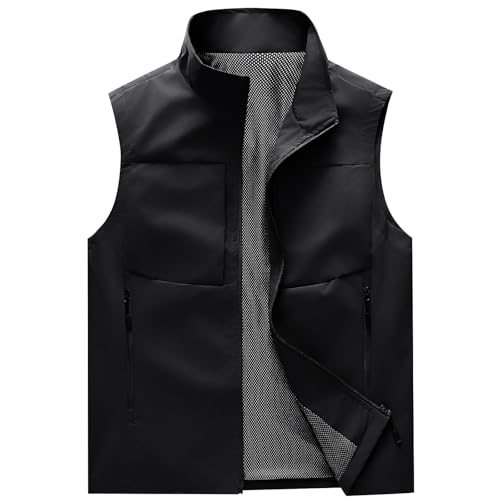 KUDMOL Herren Outdoor Weste Freizeit Schnelltrocknende mit vielen Taschen Ärmellos Jacke Wasserdichte Softshell Leicht Sport Weste(Schwarz,XS) von KUDMOL