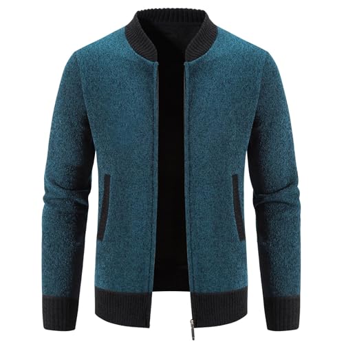 KUDMOL Herren Strickjacke Baseball-Kragen Gestrickt Langarm Voller Reißverschluss Herren Cardigan(Marineblau,S) von KUDMOL