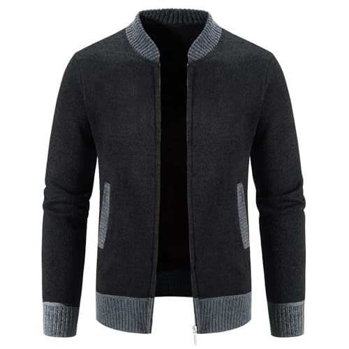 KUDMOL Herren Strickjacke Baseball-Kragen Gestrickt Langarm Voller Reißverschluss Herren Cardigan(Schwarz,M) von KUDMOL