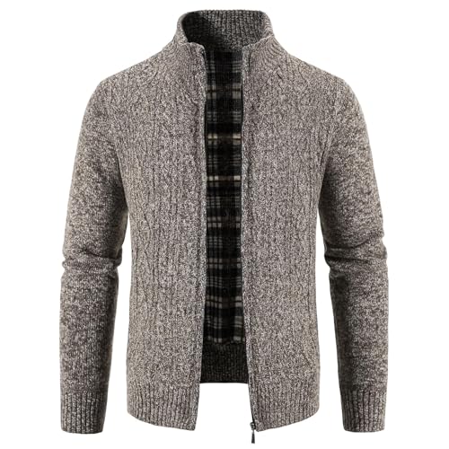KUDMOL Herren Strickjacke Gurchgehender Reißverschluss Verdickter Fleecejacke Cardigan Herrenjacke(Kaffee,S) von KUDMOL