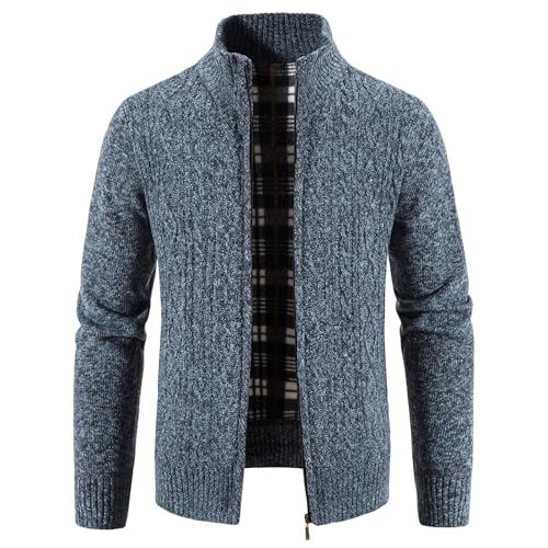 KUDMOL Herren Strickjacke Gurchgehender Reißverschluss Verdickter Fleecejacke Cardigan Herrenjacke(Marineblau,XXL) von KUDMOL