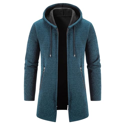 KUDMOL Herren Strickjacke Mittellange Kapuzenstrick-Winterjacke Fleecejacke Cardigan(Marineblau,M) von KUDMOL