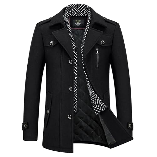 KUDMOL Herren Winter Wollmantel in der langen Slim Business lässig warmen Mantel mit Schal(Schwarz,3XL) von KUDMOL