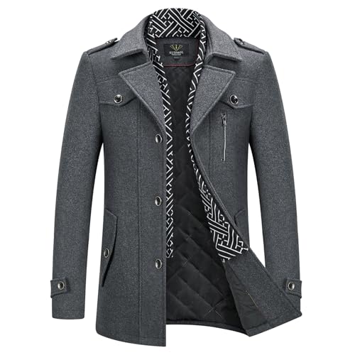 KUDMOL Herren Wintermantel Wolle Kurzmantel Stehkragen Wollmantel Mittellang für Business Freizeit Peacoat(Grau,3XL) von KUDMOL