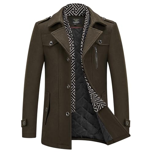 KUDMOL Herren Wintermantel Wolle Kurzmantel Stehkragen Wollmantel Mittellang für Business Freizeit Peacoat(Kaffee,XL) von KUDMOL