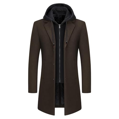 KUDMOL Herren Wolle Trenchcoat Solid Casual gepolstert Outdoor Overcoat Lange Kapuze Warmer Mantel Jacke(Armeegrün,S) von KUDMOL
