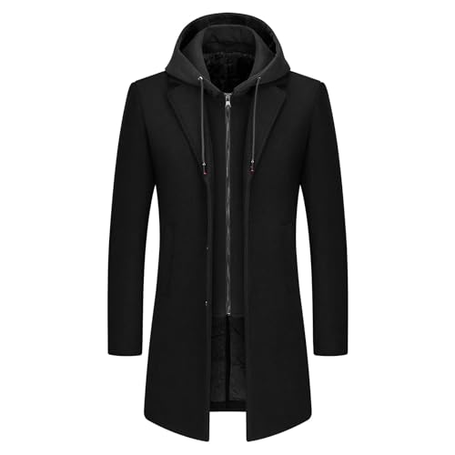 KUDMOL Herren Wolle Trenchcoat Solid Casual gepolstert Outdoor Overcoat Lange Kapuze Warmer Mantel Jacke von KUDMOL