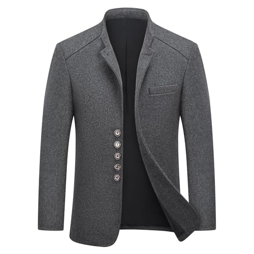 KUDMOL Herrenmantel Stehkragen Wollmischung Trenchcoat Klassischer Vintage einreihiger Wintermantel(Grau,M) von KUDMOL