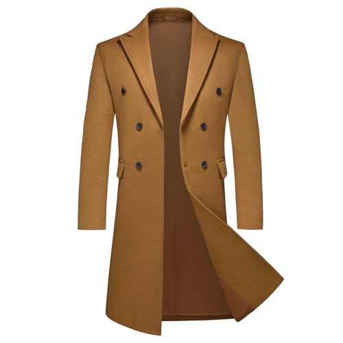 KUDMOL Langer Herrenmantel Zweireiher Wollmischmantel Winter warm Herren Trenchcoat(Kamel,M) von KUDMOL