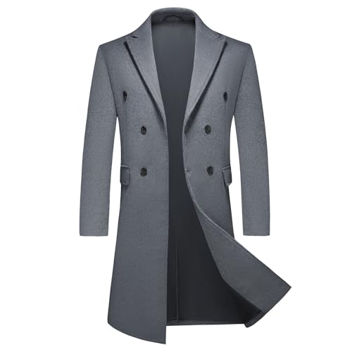 KUDMOL Langer Herrenmantel Zweireiher Wollmischmantel Winter warm Herren Trenchcoat von KUDMOL