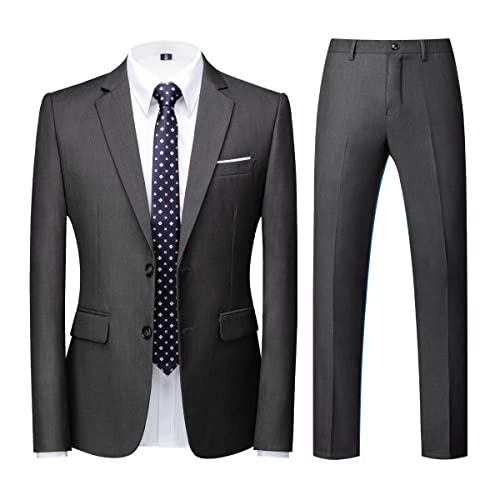 KUDORO Herren Anzüge Slim Fit 2-Teilig Zwei Knöpfe für Hochzeit Business Herrenanzug Sakko Hose(Dunkelgrau,S) von KUDORO