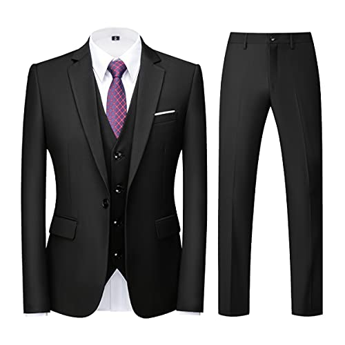 KUDORO Herren Anzüge 3-teilig Slim Fit Eine Knöpfe für Hochzeit Business Herrenanzug Sakko Weste Hose(Schwarz,XL) KUDORO Herren Anzüge 3-teilig Slim Fit Eine Knöpfe für Hochzeit Business Herrenanzug Sakko Weste Hose(Schwarz,XL) von KUDORO