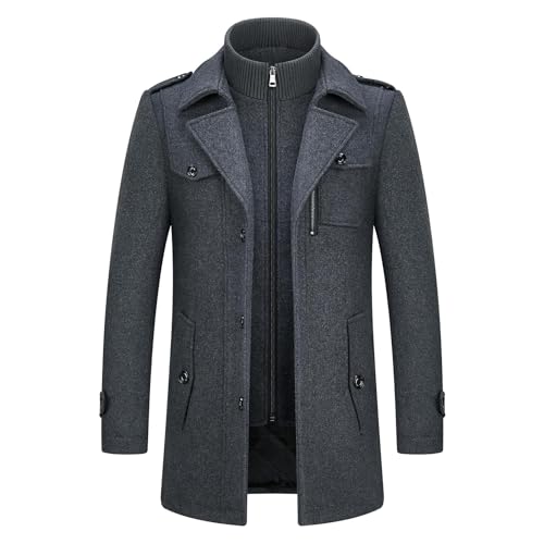 KUDORO Herren Wintermantel Wolle Kurzmantel Herren Wollmantel Mittellang Slim Fit für Business Freizeit Peacoat Herren Casual(Grau1,XXL) von KUDORO